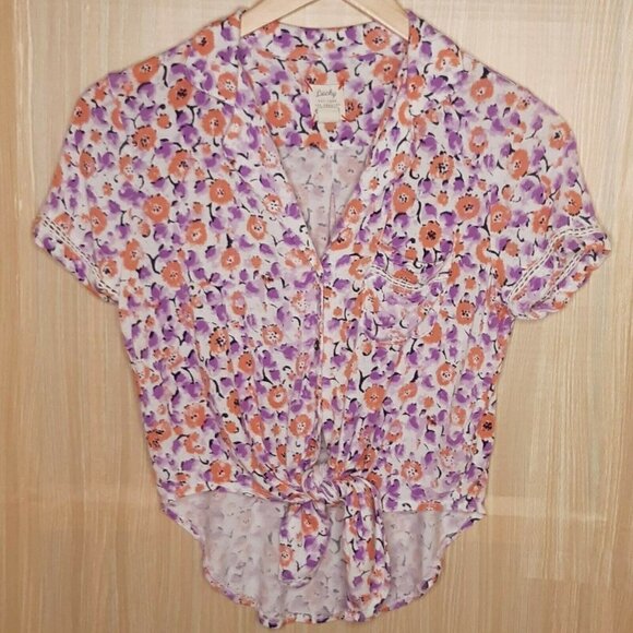 Lucky Brand Floral Soft High Low Front Tie Top - Picture 1 of 7